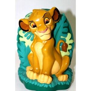Disney Lion King Young Simba Hard Plastic Coin Bank No Plug 1994 Vintage 6"x5"